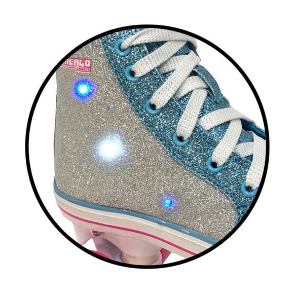 CHICAGO SKATES CRS120 Girls Junior Glitter Light Up Quad Roller Skate Size 1 - Picture 8 of 12